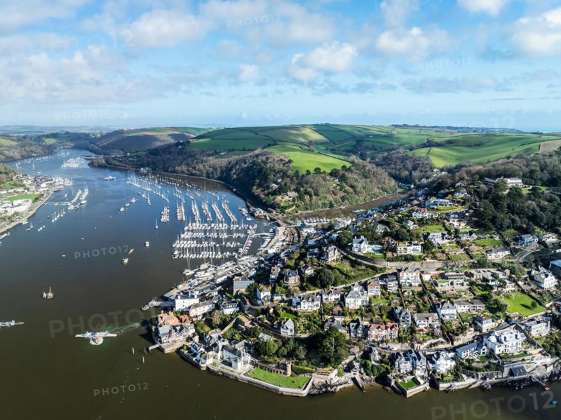 Dartmouth and Kingswear over River Dart from a drone, Devon, England, United Kingdom, Europe
