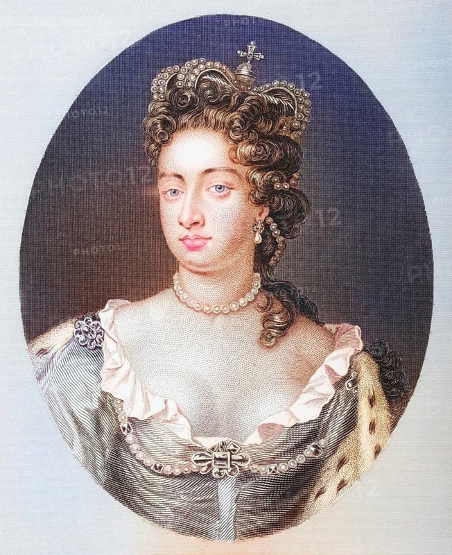 Queen Anne, 1665-1714, Queen of Great Britain from 1702 to 1714, second daughter of James II, from the book The Queens of England, Volume II by Sydney Wilmot. Published in London c. 1890, Historical, digitally restored reproduction from a 19th century original, Record date not stated