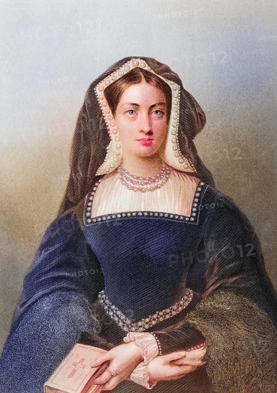 Catherine of Aragon, also known as Katherine, 1485-1536, first woman of Henry VIII. Engraved by J.W.Knight after F.Newenham, from the book The Queens of England, Volume I by Sydney Wilmot. Published in London c. 1890, Historical, digitally restored reproduction from a 19th century original, Record date not stated