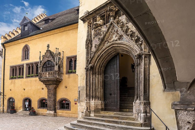 Old Town Hall, on the right the entrance portal to the Imperial Hall, Regensburg, Upper Palatinate, Bavaria, Germany, Europe