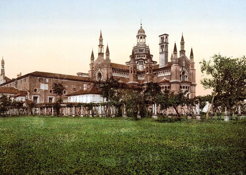 Certosa di Pavia, die Rückseite, Mailand, Italien, the back, Milan, Italy, Historic, digitally restored reproduction from a 19th century original, 1880, Record date not stated, Europe