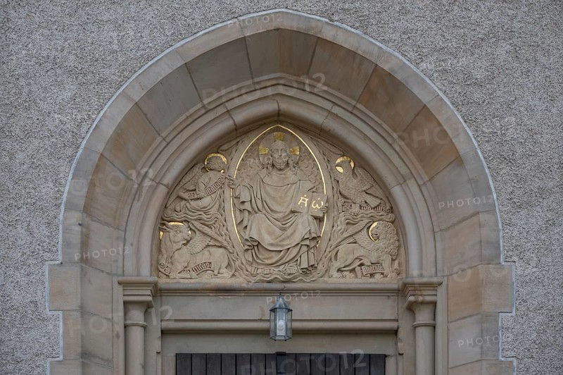 Entrance portal of the Catholic parish church of Our Lady, neo-Gothic basilica built 1892-94, Kulmbach, Upper Franconia, Bavaria, Germany, Europe