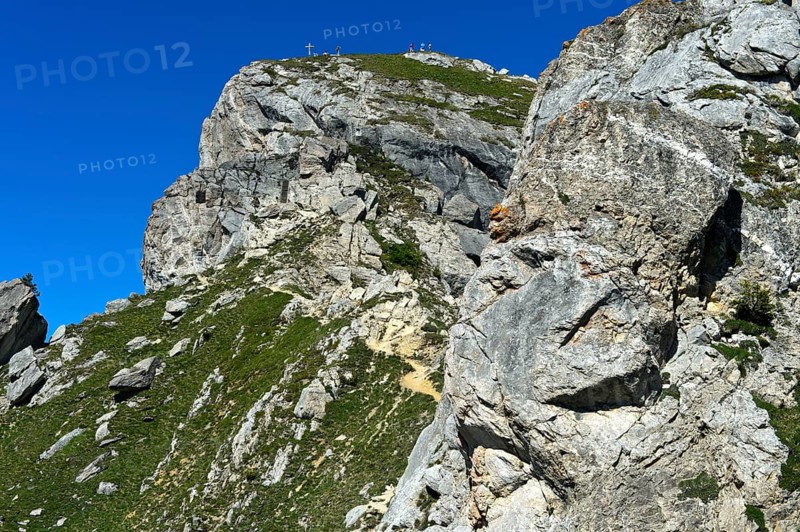 The rocky ascent to the summit of Pierre Avoi, Valais Alps, Verbier, Valais, Switzerland, Europe