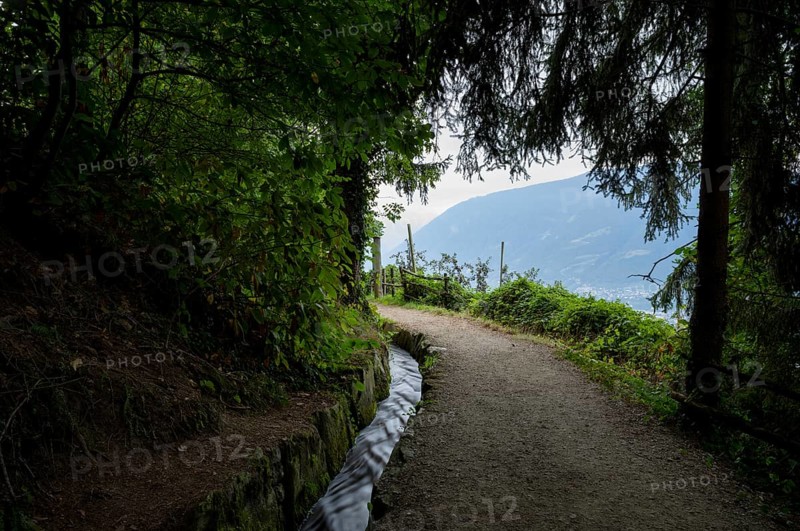 Hiking trail, Schenner Waalweg, Neuwaal, stream, long exposure, Schenna, Scena, South Tyrol, Autonomous Province of Bolzano, Italy, Europe