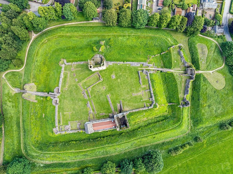 Helmsley Castle from a drone, North York Moors National Park, North Yorkshire, England, United Kingdom, Europe