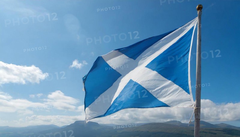 The flag of Scotland flutters in the wind
