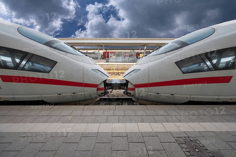 Two Intercity trains ICEs coupled together, Nuremberg main station, Central Franconia Bavaria, Germany, Europe