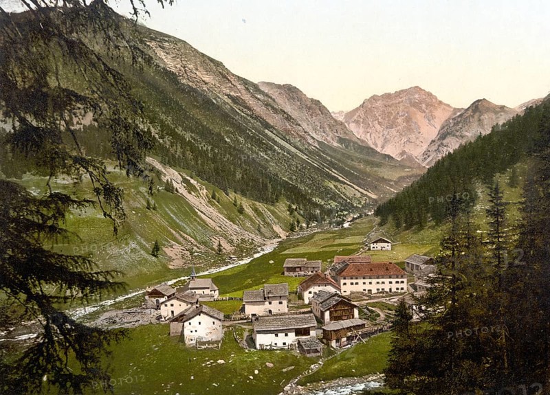 Upper Engadine, Scarl, Graubuenden, Switzerland, Historical, digitally restored reproduction from a 19th century original, Record date not stated, Europe