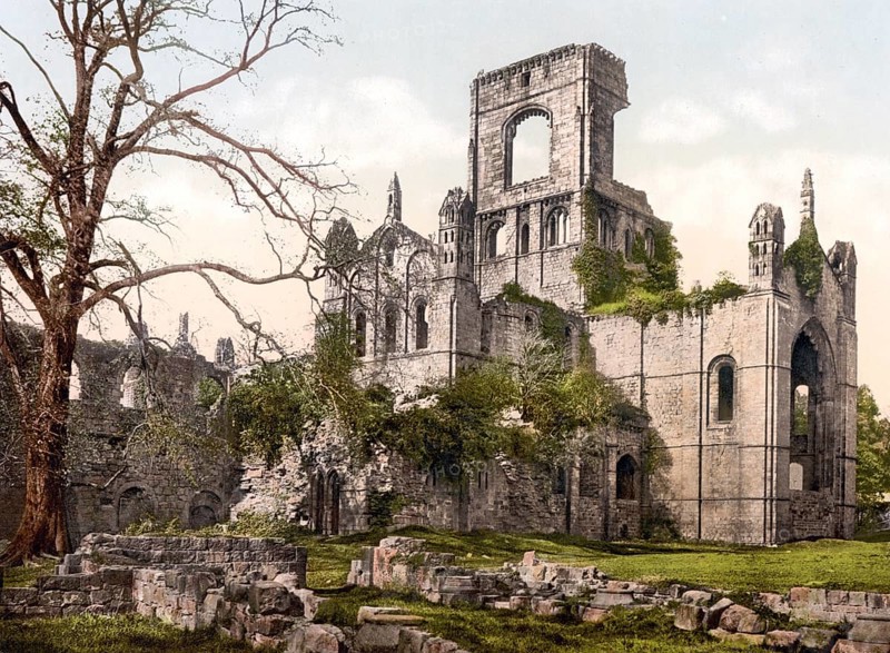 Kirkstall Abbey, ruin of a Cistercian abbey in the northern English city of Leeds in the county of West Yorkshire, England, Historic, digitally restored reproduction from a 19th century original, Record date not stated