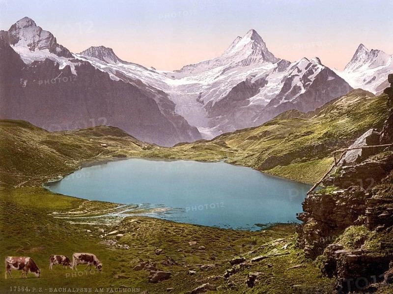 See und Faulhorn, Bernese Oberland, Switzerland, Historic, digitally restored reproduction from a 19th century original, Record date not stated, Lake and Faulhorn, Bernese Oberland, Switzerland, Historic, digitally restored reproduction from a 19th century original, Record date not stated, Europe