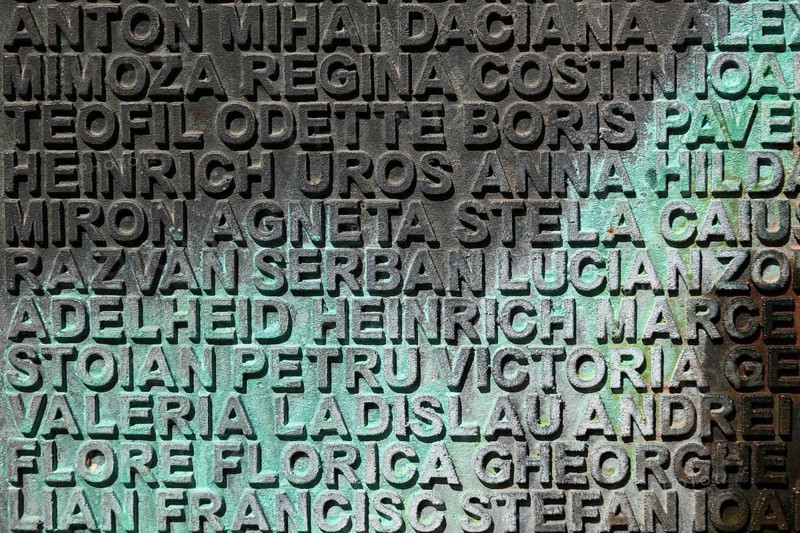 Banat, Timisoara, Timisoara, old town centre, names on a fountain, metal plate with names, Romania, Europe