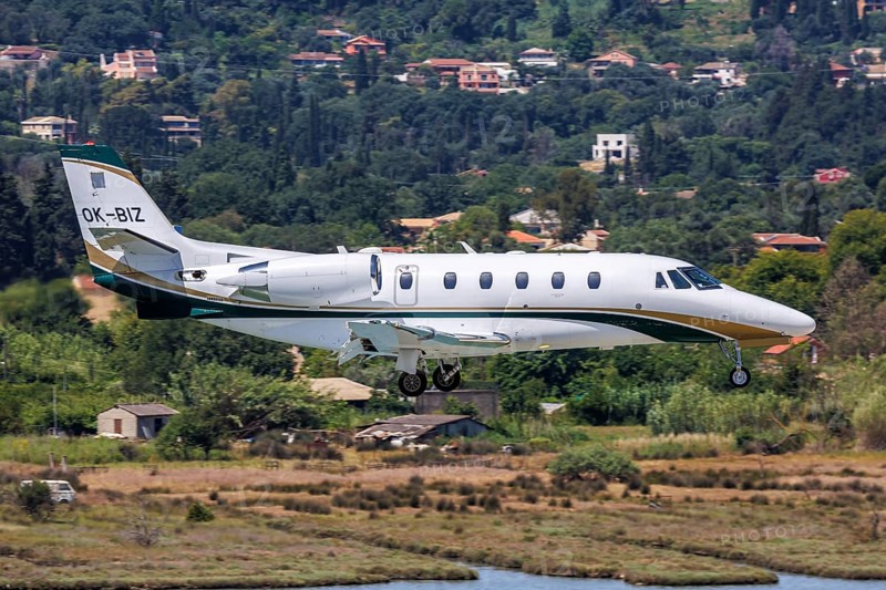 An Aeropartner Cessna 560XL Citation XLS Plus aircraft with the registration OK-BIZ at Corfu Airport, Greece, Europe