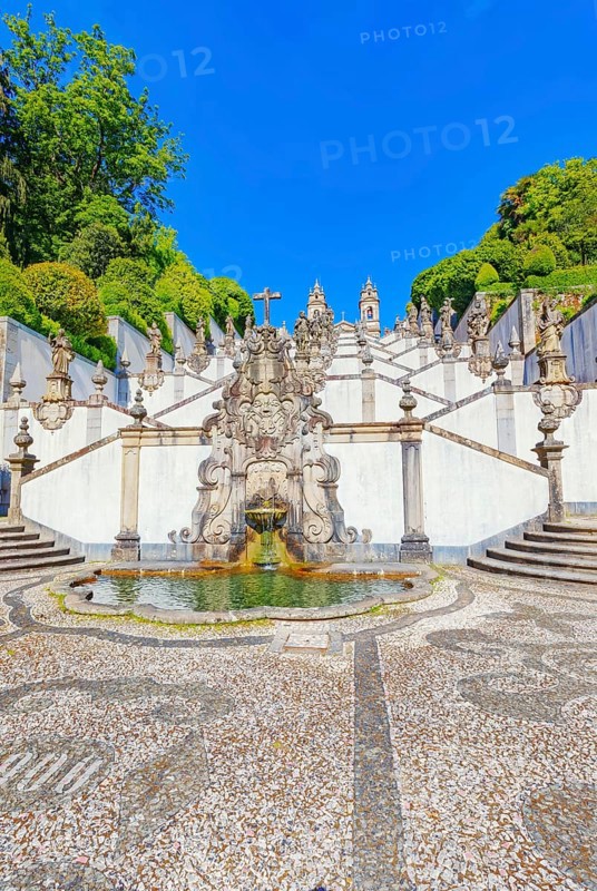 Monumental baroque stairway leading Bom Jesus do Monte church, Braga, Minho Province, Portugal, Europe