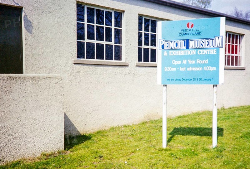 Sign for Rexel Cumberland, Derwent Pencil Museum Exhibition Centre, Keswick, Cumbria, England, UK 1991