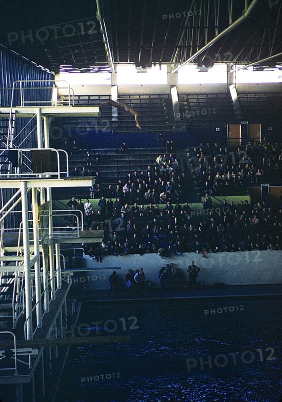 Crowds in the swimming pool during high diving at the Summer Olympics, Melbourne, Australia, 1956, Oceania