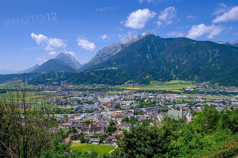 From Frundsberg Castle, view of Schwaz and the Inn Valley, Schwaz, Inn Valley, Tyrol, Austria, Europe