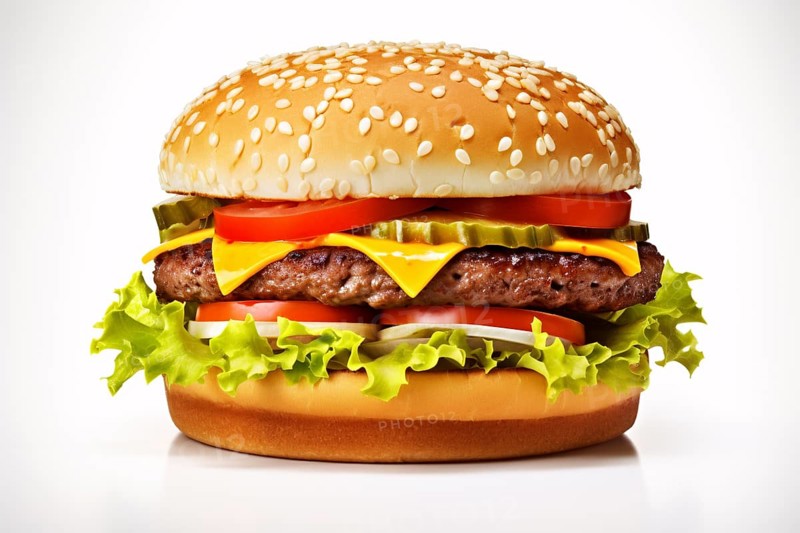 Cheeseburger on white background. KI generiert, generiert, AI generated