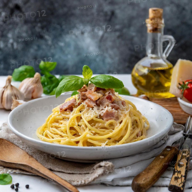 Food, pasta dish, spaghetti carbonara, AI generated, AI generated