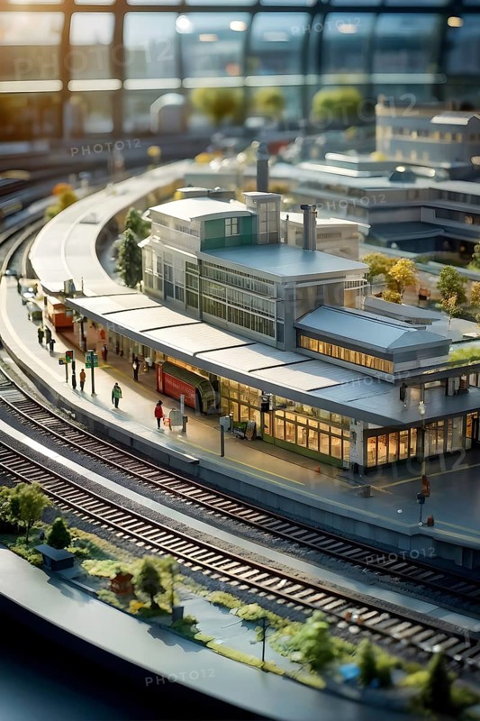 Scale model of a railway station, AI generated