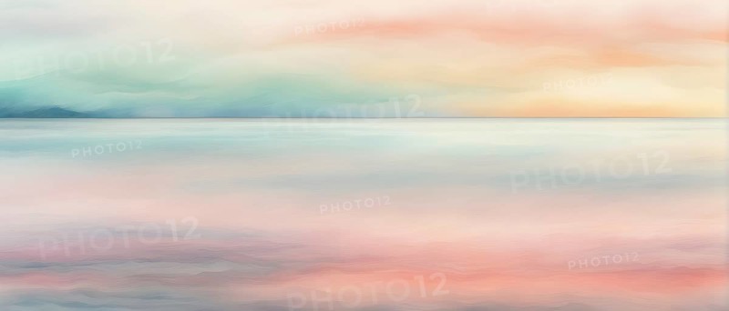 Abstract horizon line with layers of soft, pastel colors rising and falling, creating a soothing breathing rhythm, AI generated