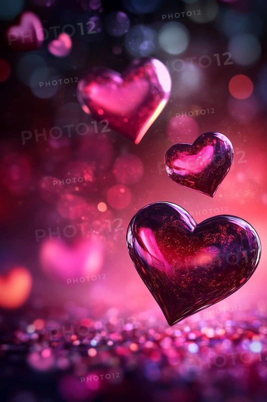 Valentine's Day with transparent hearts greeting card on purple background with text free space Copyspace wedding in Stuttgart, Germany, AI generated, Europe
