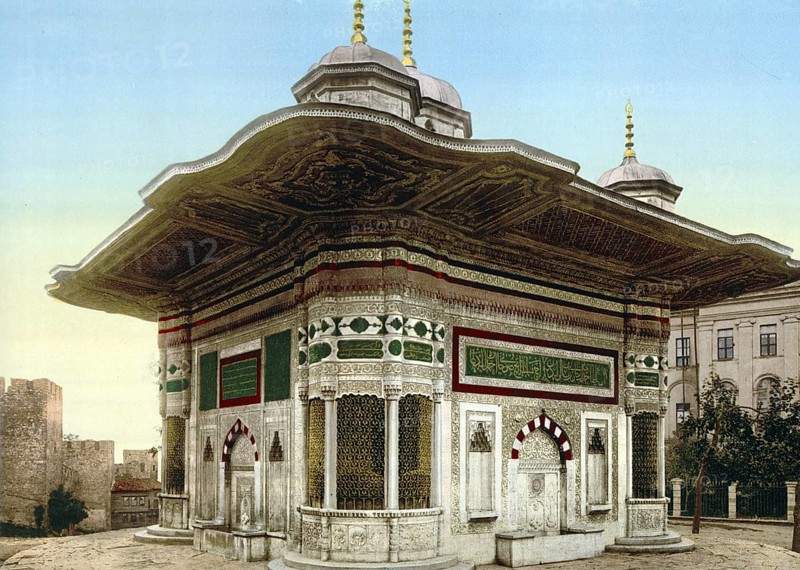 The Sultan Ahmed Fountain in Constantinople, Istanbul, Turkey, View from 1885, Historical, digitally restored reproduction from a 19th century original, Record date not stated, Asia
