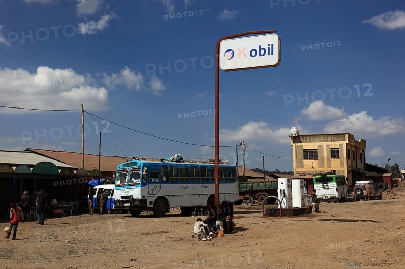 In the highlands of Abyssinia, in the Semien Mountains, Semien Mountains, village of Debark, petrol station, Ethiopia, Africa