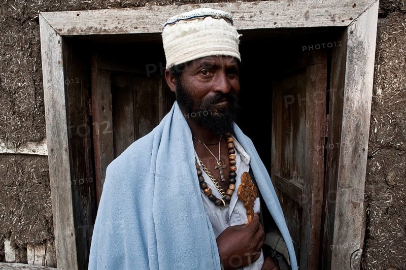 Portrait of an orthodox christian monk working as a witchdoctor, Tigray state, Ethiopia. Many orthodox christians believe problems are due to evil spirits. The role of this monk is to help people to get rid of evil spirits