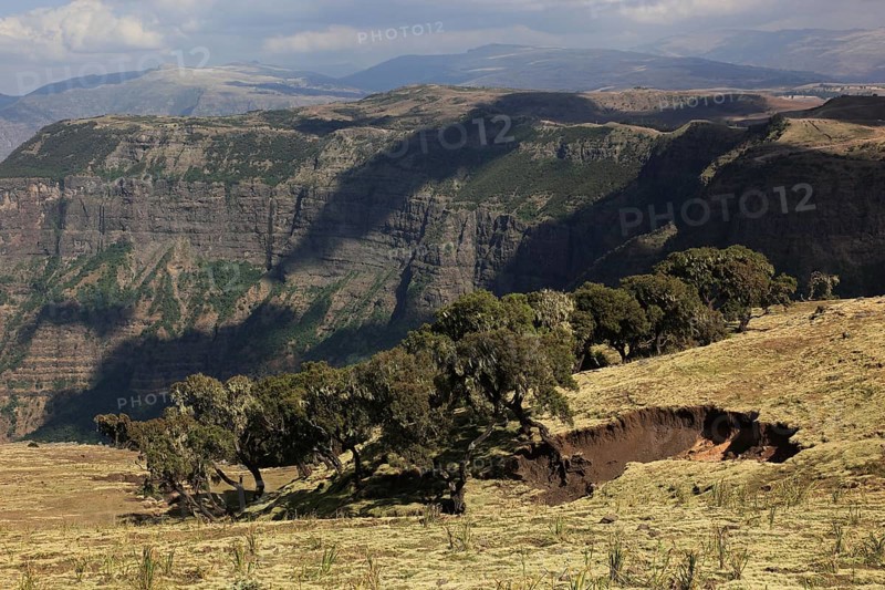 In the highlands of Abyssinia, in the Semien Mountains, landscape in Semien Mountains National Park, Ethiopia, Africa