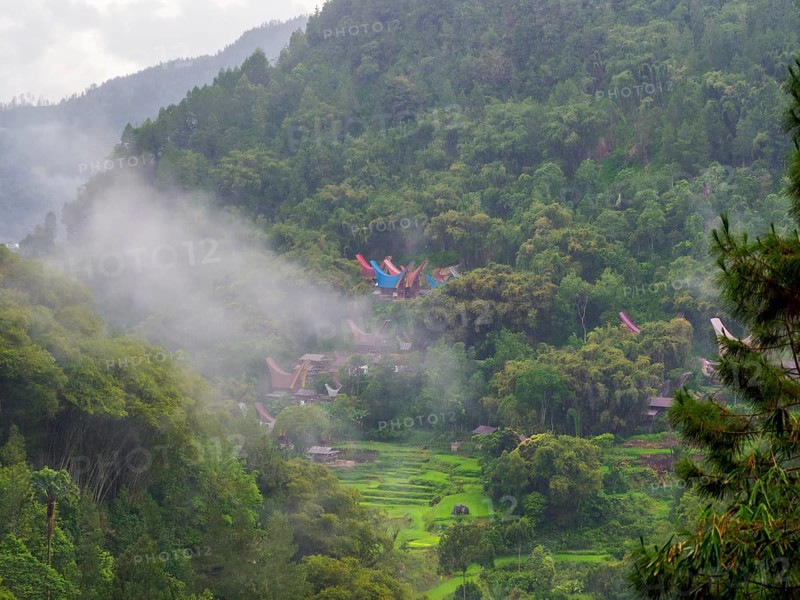 Tropical mountain landscape with traditional villages and rice paddies, Tana Toraja, Sulawesi, Indonesia, Asia