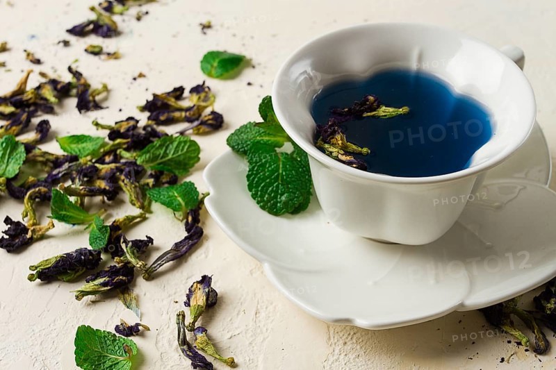 Butterfly pea tea. Cup of Thai tea, drink, Breakfast, Anchan