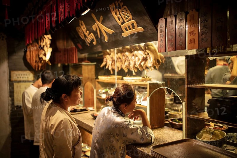 Restaurant Nan Jing Da Pai Dang, waiter at the duck food counter, Nanjing, China, Asia