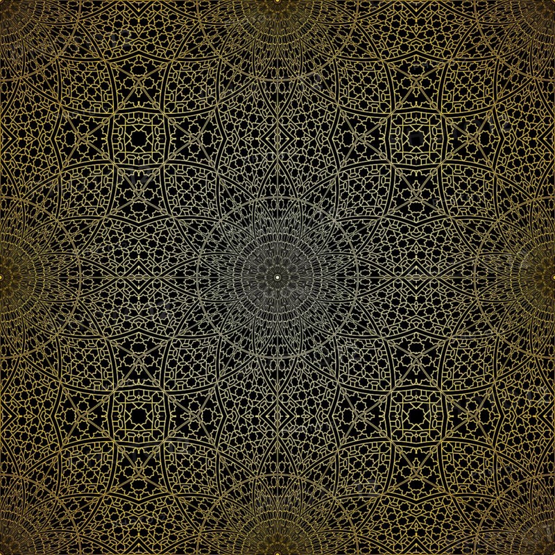 Geometric gold lace seamless pattern. Arabic tile lattice vector background.