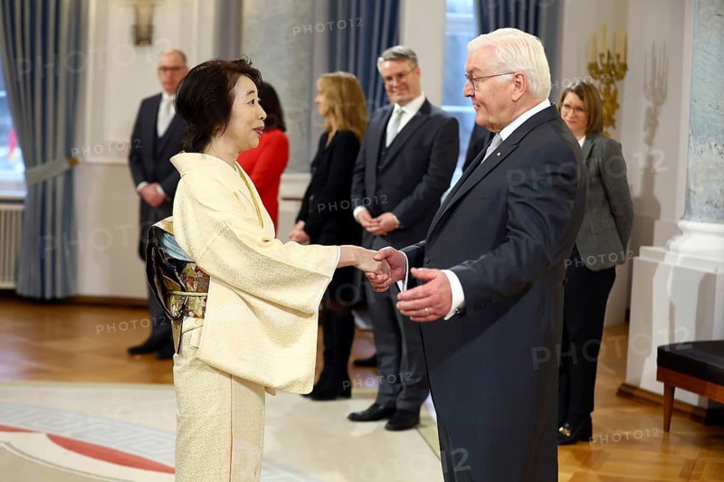 Mitsuko Shino Japan is received by Frank-Walter Steinmeier (President of the Federal Republic of Germany) in front of the Federal President's New Year's Reception at Bellevue Palace, Berlin 14 January 2025