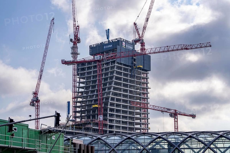 Shell of the Elbtower construction project, the architectural completion of Hafencity Hamburg, in the east, is to grow to 64 storeys and 245 metres in height, construction was halted due to the insolvency of Signa Prime Selection AG of the Austrian real estate entrepreneur René BenkoHamburg, Hamburg, Germany, Europe