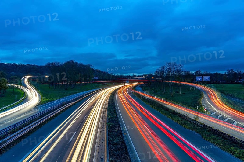 The Kaiserberg motorway junction, A40 motorway, Ruhr expressway, crosses the A3, bridge landscape, motorway bridges and railway bridges, called Spagetti junction, Duisburg, North Rhine-Westphalia, Germany, Europe