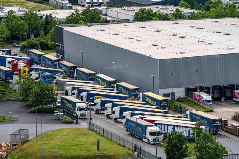 Truck, lorry, logistics company, logistics centre on the former Ewald colliery site in Herne, North Rhine-Westphalia, Germany, Europe