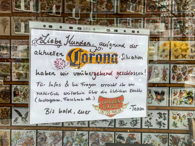 Effects of the coronavirus pandemic in Germany, Essen, closedTattoo Studio