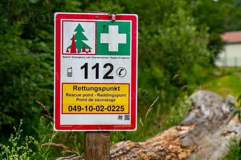 Rescue point system in German forests, locations are indicated on signs that can be given to the rescue services in an emergency to guide them to an emergency location
