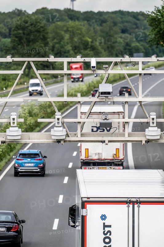 Sensors on a toll bridge, for recording motorway tolls, on the A43 motorway near Dülmen, Münsterland, North Rhine-Westphalia, Germany, Europe