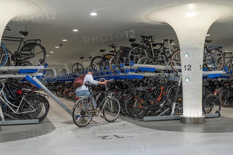 New bicycle car park at Amsterdam Central station, Stationsplein, space for around 7000 bicycles, largest in Amsterdam, digitally monitored, underground, direct connection to the station and metro, Netherlands