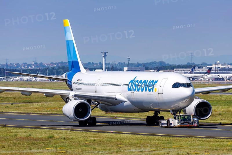 A Discover Airbus A330-300 aircraft with the registration D-AIKK at Frankfurt Airport, Germany, Europe