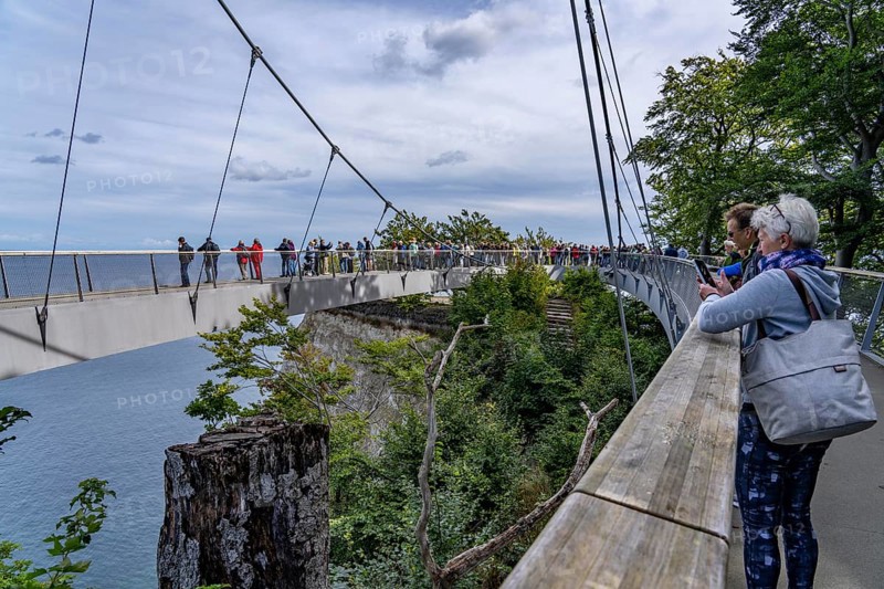 The Königsstuhl Skywalk on the chalk cliffs of Rügen, viewing platform on the famous Königsstuhl rock formation, barrier-free, in the Jasmund National Park, view of the Baltic Sea and the chalk cliff coast, between Sassnitz and Lohme, Mecklenburg-Vorpommern, Germany, Europe