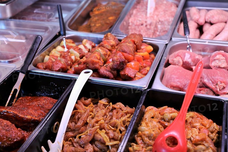 Variety of fine meat products in the butchery (Variety of fine meat products in the butchery)