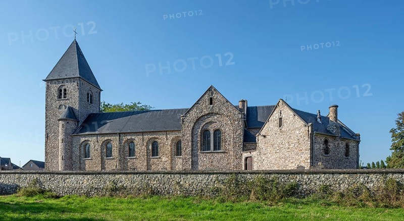 11th century Roman Sint-Pietersbandenkerk, St. Peter in Chains Church in the village Wintershoven near Kortessem in the province of Limburg, Belgium, Europe