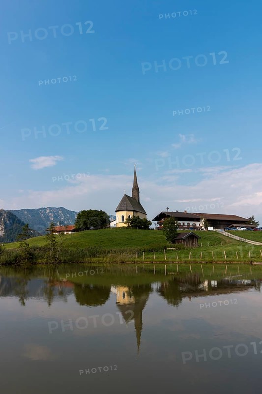 View of the church of St Nicholas, Einsiedl, Inzell, Bavaria, Germany, Europe