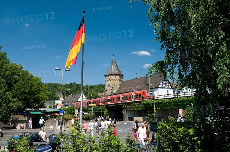 Europe, Germany, Rhineland-Palatinate, Linz, Rhine, View of railway line at Rheintor, Linz, Rhineland-Palatinate, Germany, Europe