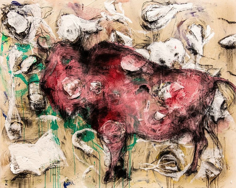 Altamira still life, 2021, mixed media on canvas, exhibition Miquel Barcelo, Vida y Muerte, Museum Kueppersmuehle, Duisburg, Germany- Editorial use only permitted