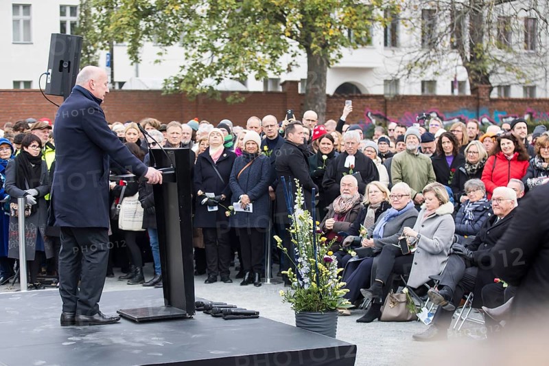 Kai Wegner (Governing Mayor of Berlin) gives a speech at the central commemorative event at the Berlin Wall Memorial to mark the 35th anniversary of the fall of the Wall in Berlin, 9 November 2024