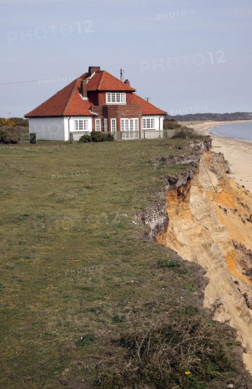 House on cliff top subsequently demolished in March 2011 because of coastal erosion, Easton Bavents, Suffolk, England, United Kingdom, Europe